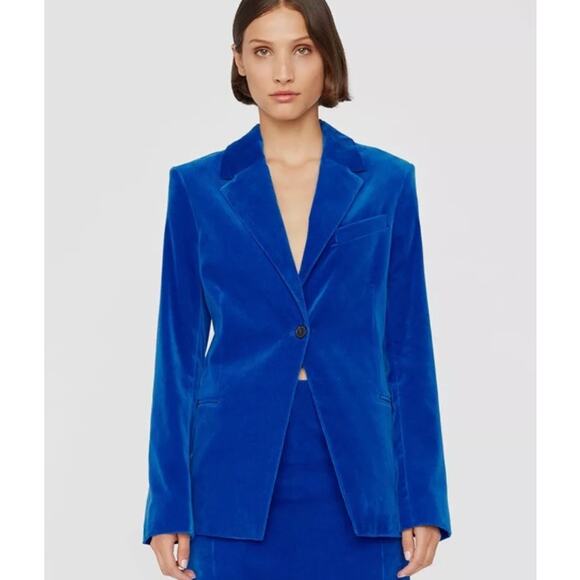 Frame Blue Velvet Single Button Blazer Women's Jacket Coat Business sz 4 - Picture 4 of 11